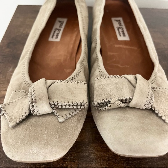 Paul Green Munchen Suede Leather Ballet Flats Taupe w Top Ribbon Stitched 6.5 - Picture 7 of 11